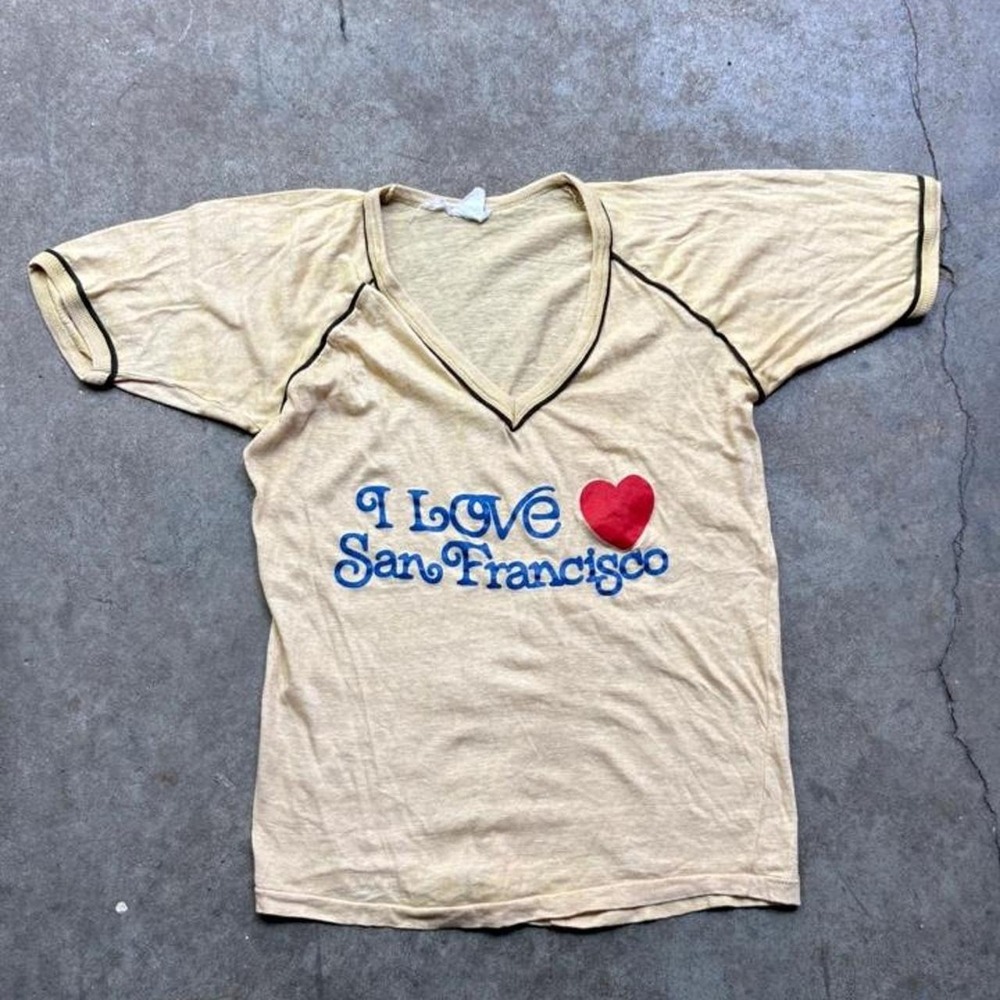 Vintage 70s single stitch I love San Francisco ringer cream tee Women's medium